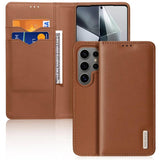 DUX DUCIS Real Leather Flip RFID Wallet Case for Samsung Galaxy S25 Ultra - Brown