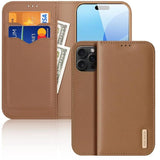 DUX DUCIS Genuine Real Leather Flip RFID Wallet Case for Apple iPhone 16 Pro - Brown