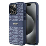 DKNY PU Leather Textured Tonal Stripe Magsafe Rear Case for iPhone 15 Pro Max - Blue