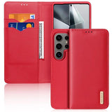 DUX DUCIS Real Leather Flip RFID Wallet Case for Samsung Galaxy S25 Ultra - Red