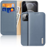 DUX DUCIS Genuine Real Leather Flip RFID Wallet Case for Apple iPhone 13 Pro Max - Blue