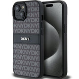 DKNY PU Leather Textured Tonal Stripe Magsafe Rear Case for iPhone 15 - Black